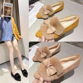 Furry Ribbon Pointy-toe Flats