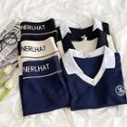 Set: Short-sleeve Embroidered Polo Collar Top + Skirt
