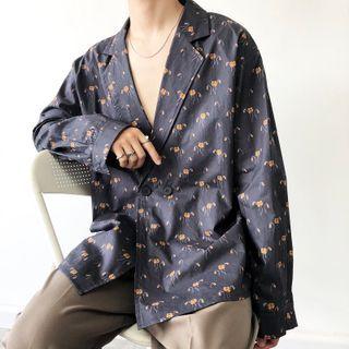 Floral Print Lapel Long Sleeve Shirt