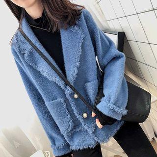 Notch-lapel Furry Buttoned Jacket