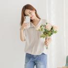 Open-placket Drawcord-hem Top