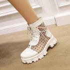 Dotted Mesh Panel Platform Lace-up Short Boots