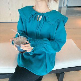 Peter Pan Collar Plain Long-sleeve Top