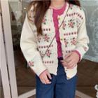 Jacquard Cardigan / Long-sleeve Plain Top