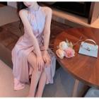 Halter Top / Slit Midi A-line Skirt