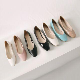 Square-toe Pleather Flats In 2 Designs