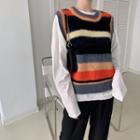 Striped Knit Vest Black & Orange & Yellow & Blue - One Size
