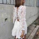 Cross Back Long-sleeve Lace Dress