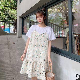 Mock Two Piece Floral Print Short-sleeve Dress