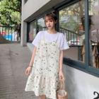 Mock Two Piece Floral Print Short-sleeve Dress