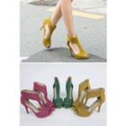 Perforated-detail Faux-suede Pumps