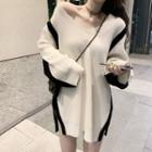 Contrast Trim V-neck Rib Knit Sweater
