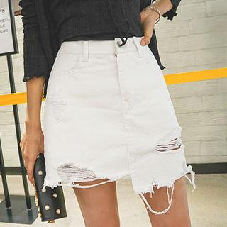 Fray-hem Distressed Skirt