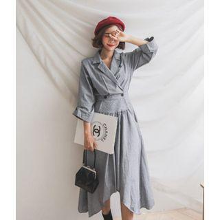 Notched-lapel Checked Shirtdress One Size