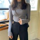 Wood Ear Trim Semi High-neck Long-sleeve Knit Top