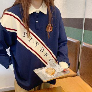 Embroidered Oversize Collared Long-sleeve T-shirt