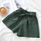 Plain Ribbon Lace-up Suede Shorts