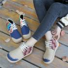 Embroidered Straw Lace Up Shoes