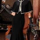 Set: Short-sleeve Embroidered Qipao + Cape