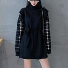 Turtleneck Mock Two-piece Mini Sweater Dress Black - One Size