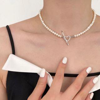 Heart & Arrow Sterling Silver Faux Pearl Choker 925 Sterling Silver - Necklace - White - One Size