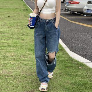 Distressed Wide Leg Jeans / Cropped Tank Top (various Designs)