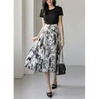 Knit-panel Printed Midi Pleated Dress Black - One Size