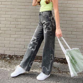 Floral-print Wide-leg Jeans