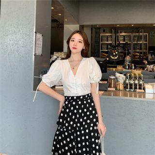 Drawstring Lantern-sleeve Blouse