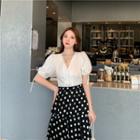 Drawstring Lantern-sleeve Blouse