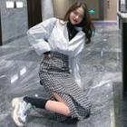 Long-sleeve Shirt / Turtleneck T-shirt / Midi A-line Houdstooth Skirt