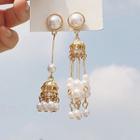 Non-matching Faux Pearl Fringed Earring E807 - 1 Pair - Faux Pearl - Gold - One Size