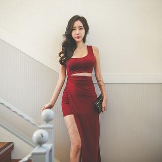 One-shoulder Cutout Asymmetric-hem Maxi Dress