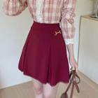Buckle-side Lace-hem Pleated Miniskirt