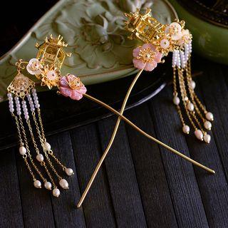 Wedding Faux Pearl Fringed Hair Stick 1 Pair - Gold Hair Stick - One Size