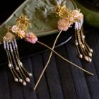 Wedding Faux Pearl Fringed Hair Stick 1 Pair - Gold Hair Stick - One Size