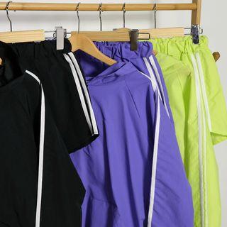Set: Contrast-trim Zip-up Hoodie + Sweatshorts