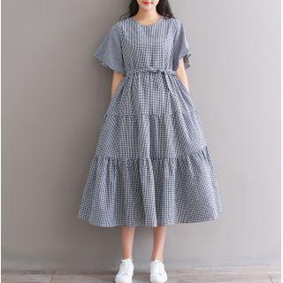 Plaid Oversize Short-sleeve Dress