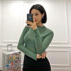 Mock-neck Wool Blend T-shirt