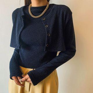 Set: Round-neck Cropped Cardigan + Tank Top