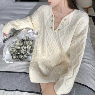 Chain Cable Knit Long-sleeve Sweater