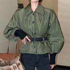 Padded Belted Shirt Jacket Dark Green - One Size