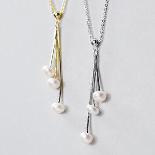 Faux Pearl Pendant 925 Sterling Silver Necklace
