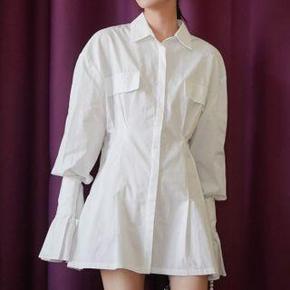 Flare-sleeve Shirt Dress