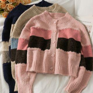 Colorblock Crew-neck Crop Cardigan