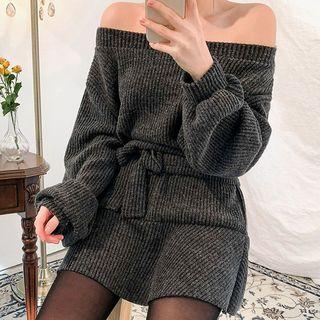Set: Sweater + Knit Skirt Gray - One Size