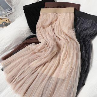 Star Print Mesh Midi A-line Skirt