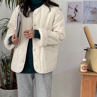 Set: Fleece Button-up Jacket + Scarf Almond - One Size