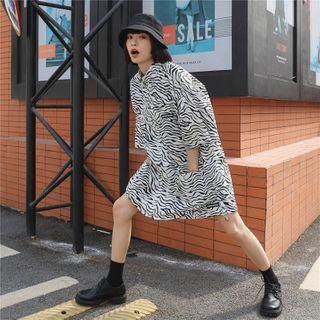 Zebra-print Zipper Loose Shirt