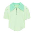 Short-sleeve Half-zip Collared Top Green - One Size